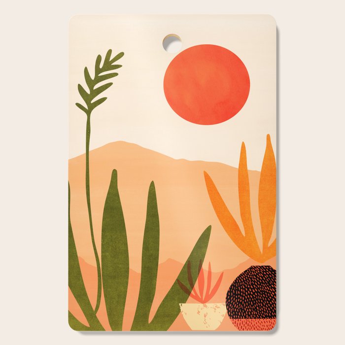 Golden California Desert Landscape Illustration Cutting Board Gallery Image 1