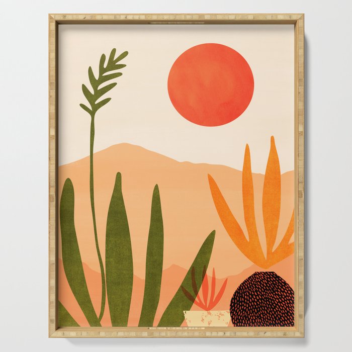Golden California Desert Landscape Illustration Serving Tray Gallery Image 1