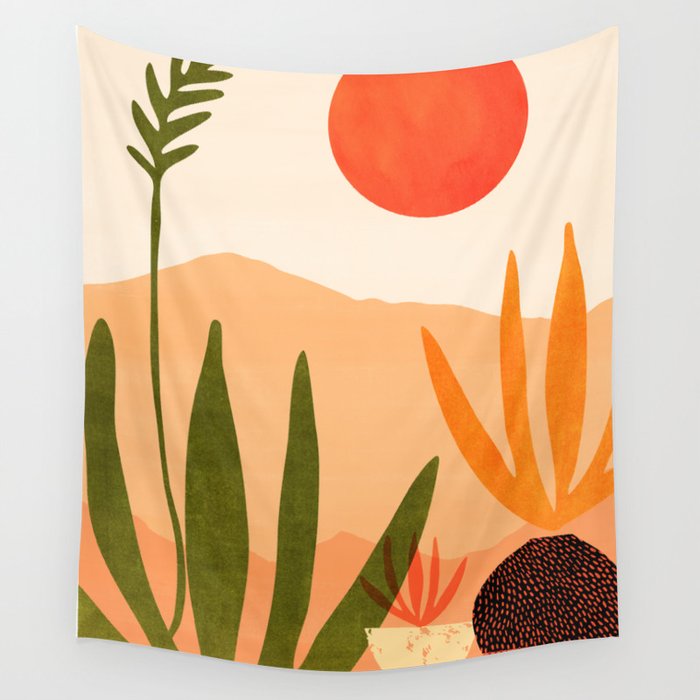 Golden California Desert Landscape Illustration Wall Tapestry Gallery Image 4