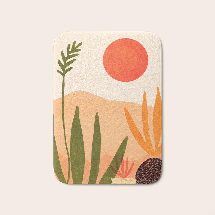 Golden California Desert Landscape Illustration Bath Mat Gallery Image 1