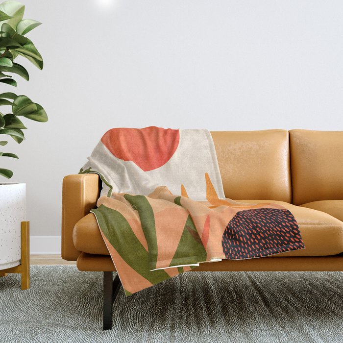 Golden California Desert Landscape Illustration Throw Blanket Gallery Image 1