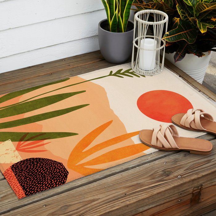 Golden California Desert Landscape Illustration Outdoor Rug Gallery Image 2