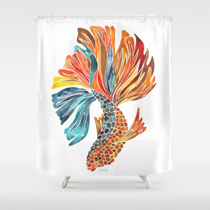 Siamese Fighting Fish - Orange & Blue Shower Curtain Gallery Image 1