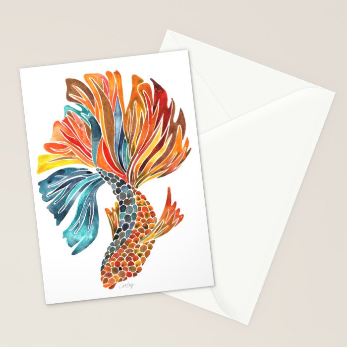Siamese Fighting Fish - Orange & Blue Stationery Card Gallery Image 2