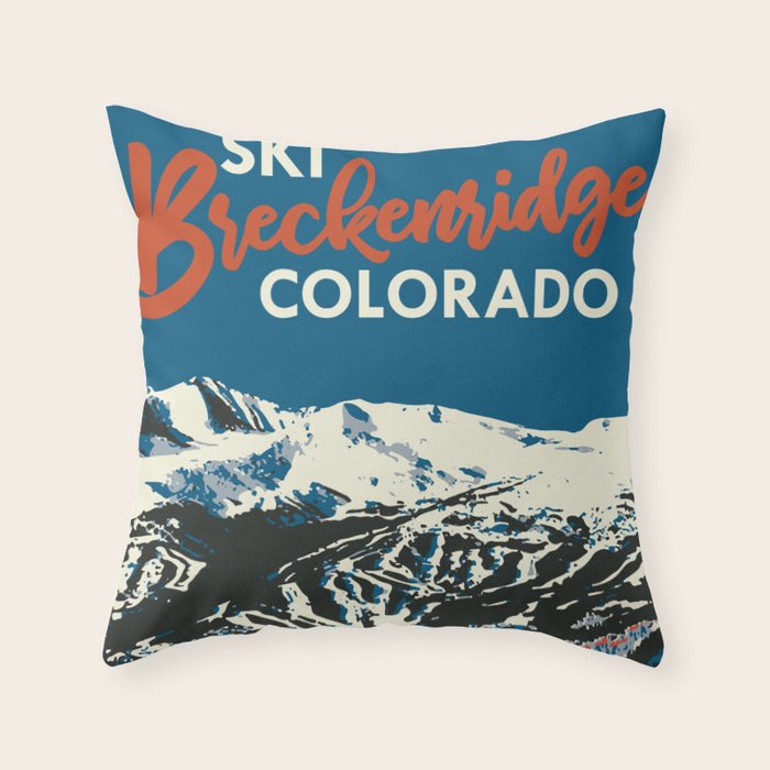 Blue Breckenridge Vintage Ski Poster Throw Pillow Gallery Image 1