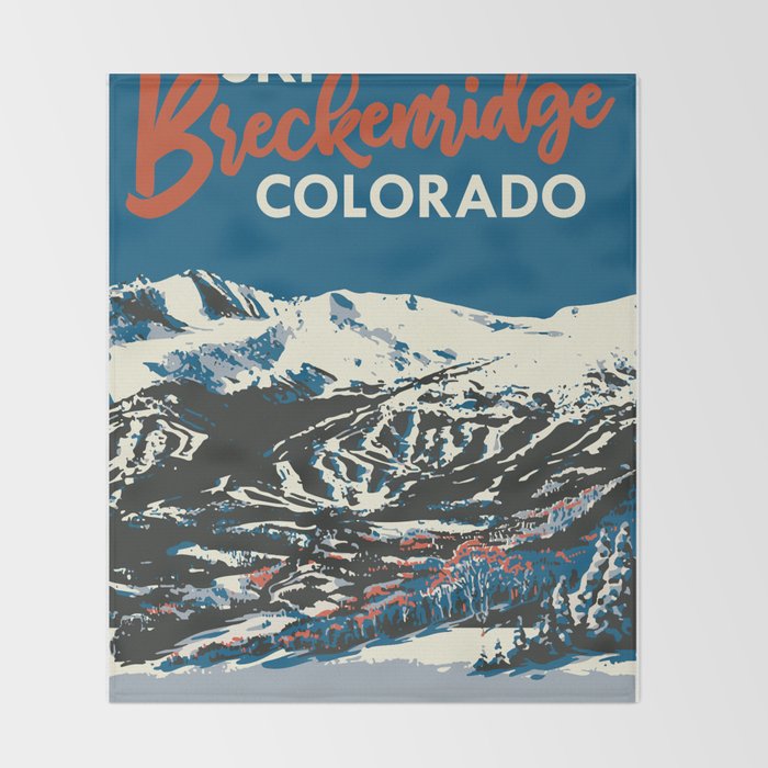 Blue Breckenridge Vintage Ski Poster Throw Blanket Gallery Image 2