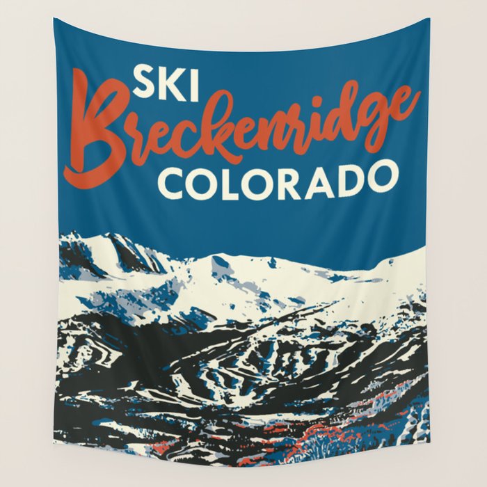 Blue Breckenridge Vintage Ski Poster Wall Tapestry Gallery Image 1