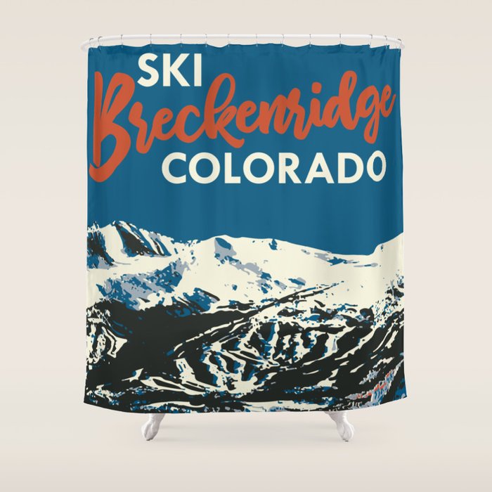 Blue Breckenridge Vintage Ski Poster Shower Curtain Gallery Image 1