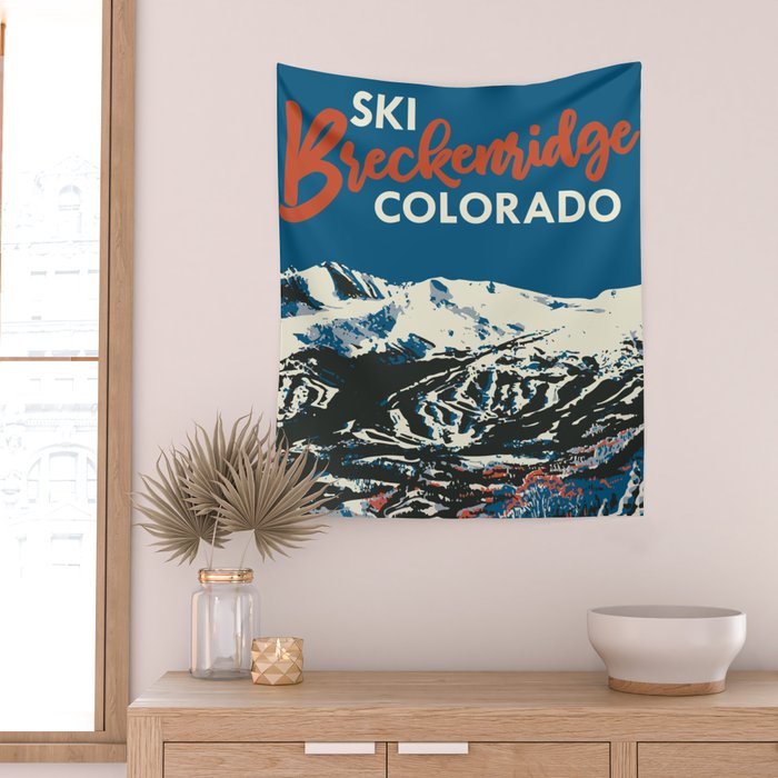 Blue Breckenridge Vintage Ski Poster Wall Tapestry Gallery Image 2