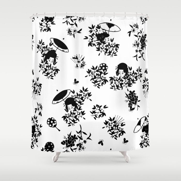 Black and white oriental pattern Shower Curtain Gallery Image 1