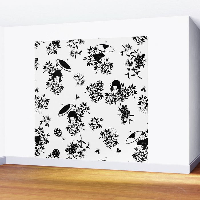 Black and white oriental pattern Wall Mural Gallery Image 2