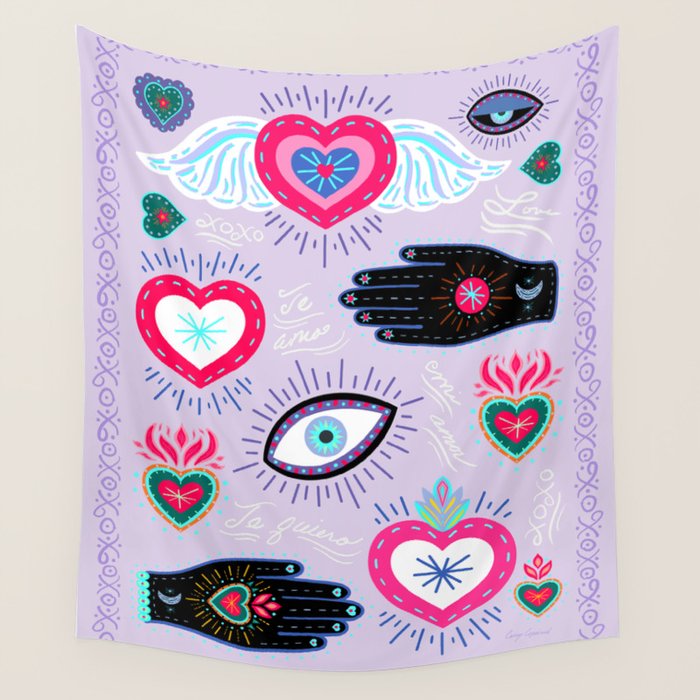 Milagro love heart - Lavender Wall Tapestry Gallery Image 4