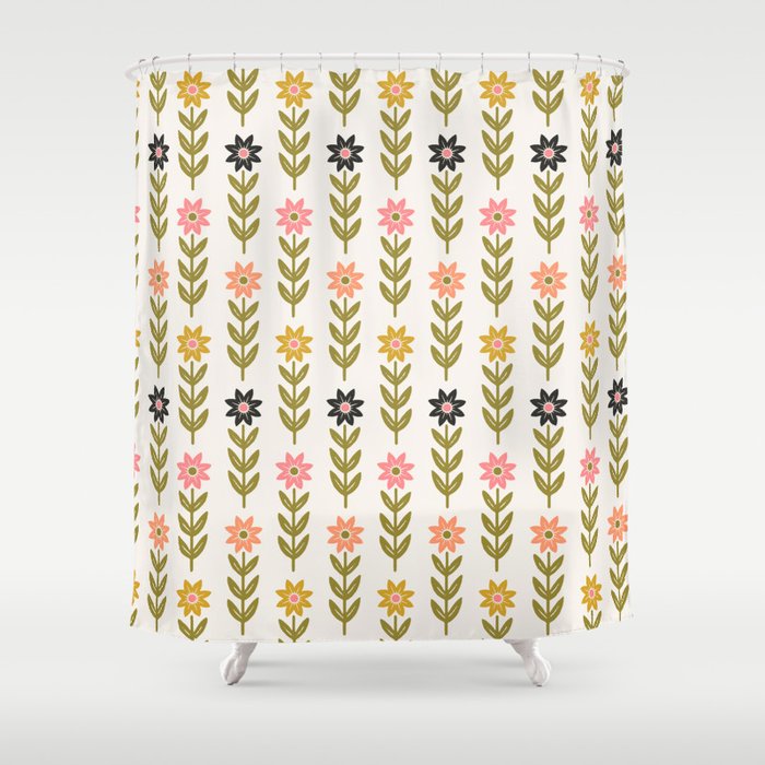 Hand-drawn Wildflowers -  Pink & Gold Shower Curtain Gallery Image 1