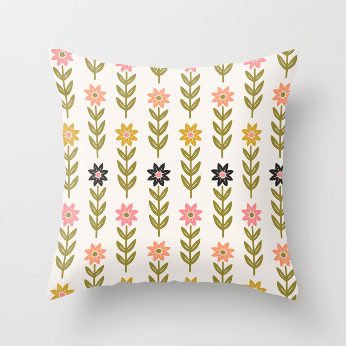 Hand-drawn Wildflowers -  Pink & Gold Throw Pillow Gallery Image 1