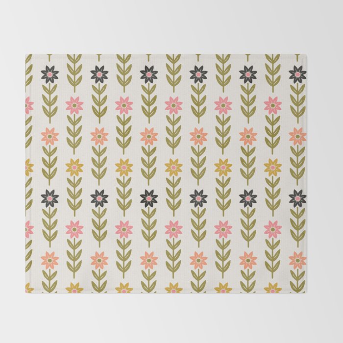 Hand-drawn Wildflowers -  Pink & Gold Throw Blanket Gallery Image 2