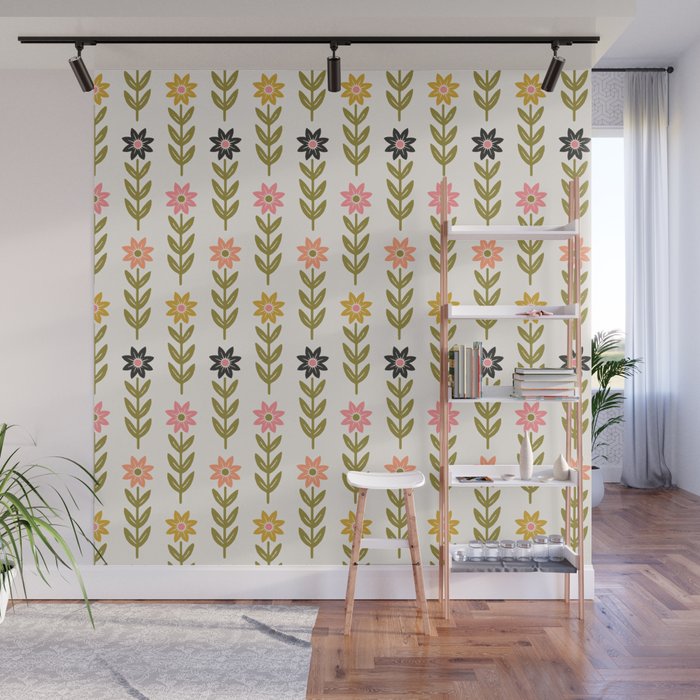 Hand-drawn Wildflowers -  Pink & Gold Wall Mural Gallery Image 1