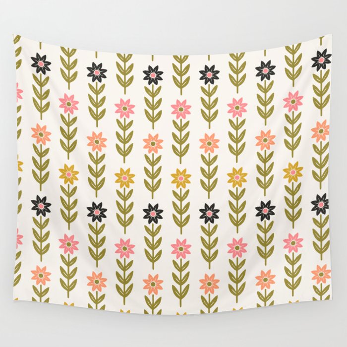 Hand-drawn Wildflowers -  Pink & Gold Wall Tapestry Gallery Image 1