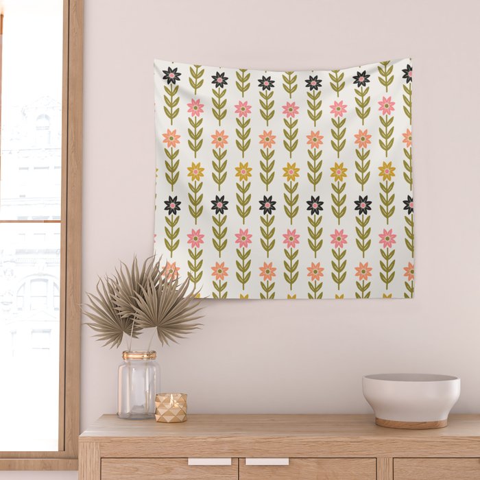 Hand-drawn Wildflowers -  Pink & Gold Wall Tapestry Gallery Image 2