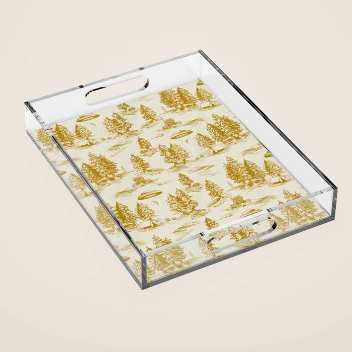 Yellow/Gold Alien Abduction Toile De Jouy Pattern Acrylic Tray Gallery Image 1