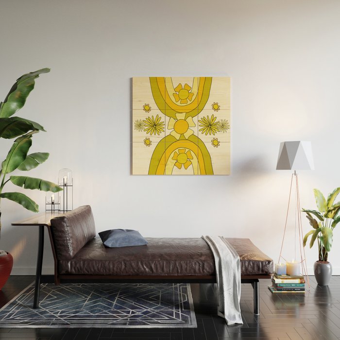 positive rainbow flowers // retro art by surfy birdy Wood Wall Art Gallery Image 2