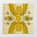 positive rainbow flowers // retro art by surfy birdy Wood Wall Art Gallery Image 1
