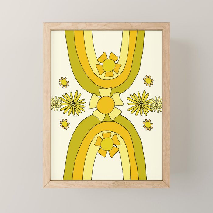positive rainbow flowers // retro art by surfy birdy Mini Art Print Gallery Image 1