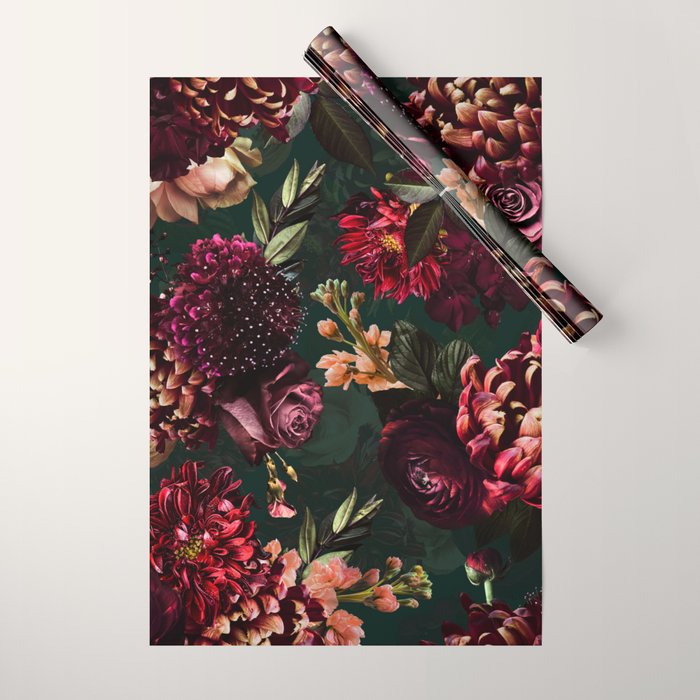 Vintage & Shabby Chic  - Fall Lush Botanical Midnight Garden Wrapping Paper Gallery Image 1