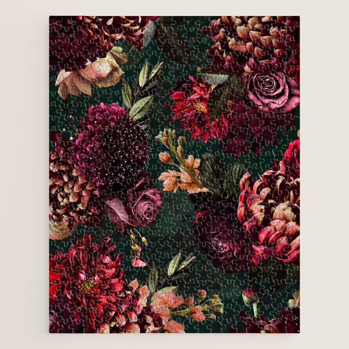Vintage & Shabby Chic  - Fall Lush Botanical Midnight Garden Jigsaw Puzzle Gallery Image 1