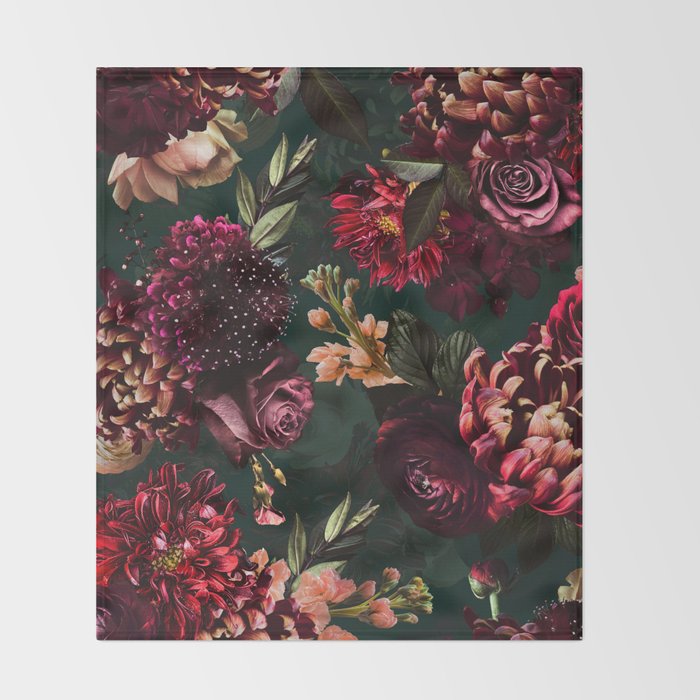 Vintage & Shabby Chic  - Fall Lush Botanical Midnight Garden Throw Blanket Gallery Image 2