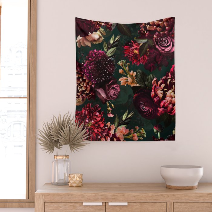 Vintage & Shabby Chic  - Fall Lush Botanical Midnight Garden Wall Tapestry Gallery Image 2