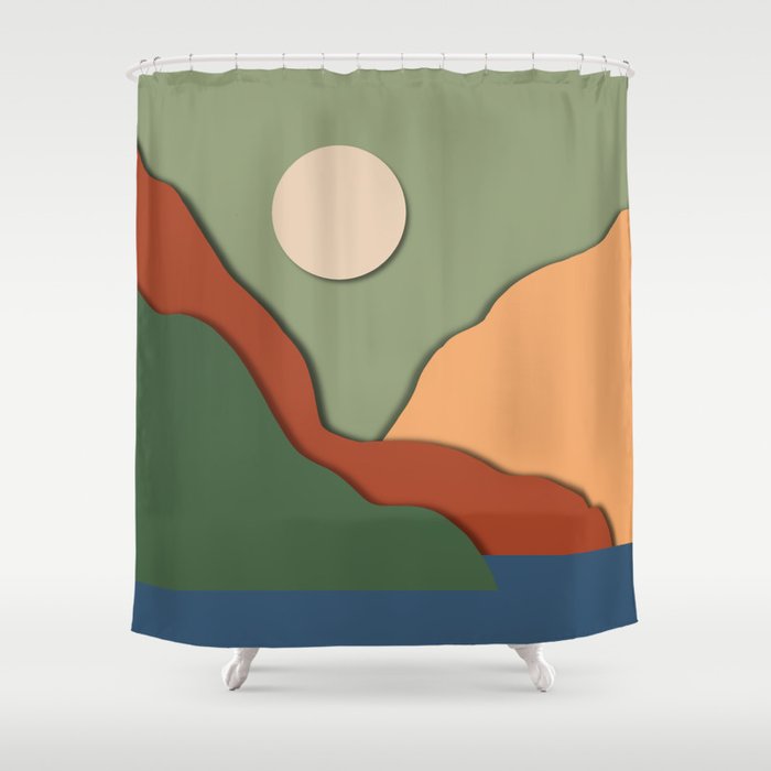 Minimal lake side view  Shower Curtain Gallery Image 1