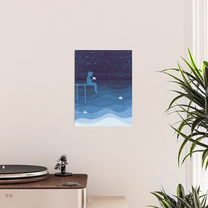 Boy with paper boats, blue Poster Gallery Image 2