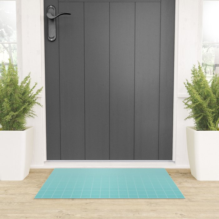 Future Grid Pattern in Aqua Teal Welcome Mat Gallery Image 3