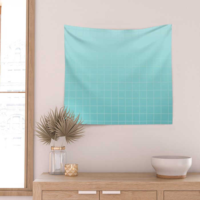 Future Grid Pattern in Aqua Teal Wall Tapestry Gallery Image 2