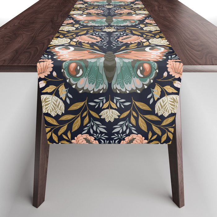 William Morris Inspired Butterfly Pattern - Midnight Garden Table Runner Gallery Image 1