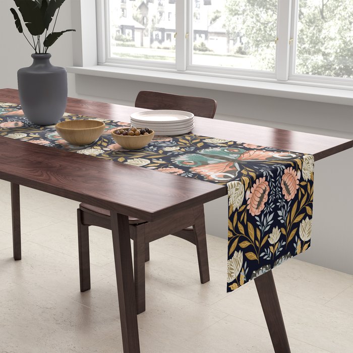 William Morris Inspired Butterfly Pattern - Midnight Garden Table Runner Gallery Image 2