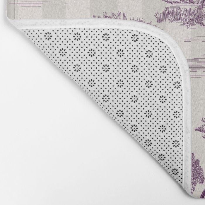 Toile de Jouy Vintage French Plum Striped Pastoral Pattern Bath Mat Gallery Image 2