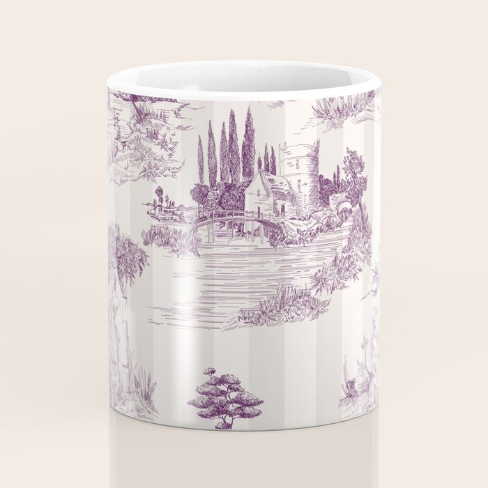 Toile de Jouy Vintage French Plum Striped Pastoral Pattern Coffee Mug Gallery Image 4