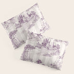Toile de Jouy Vintage French Plum Striped Pastoral Pattern Pillow Sham Gallery Image 3