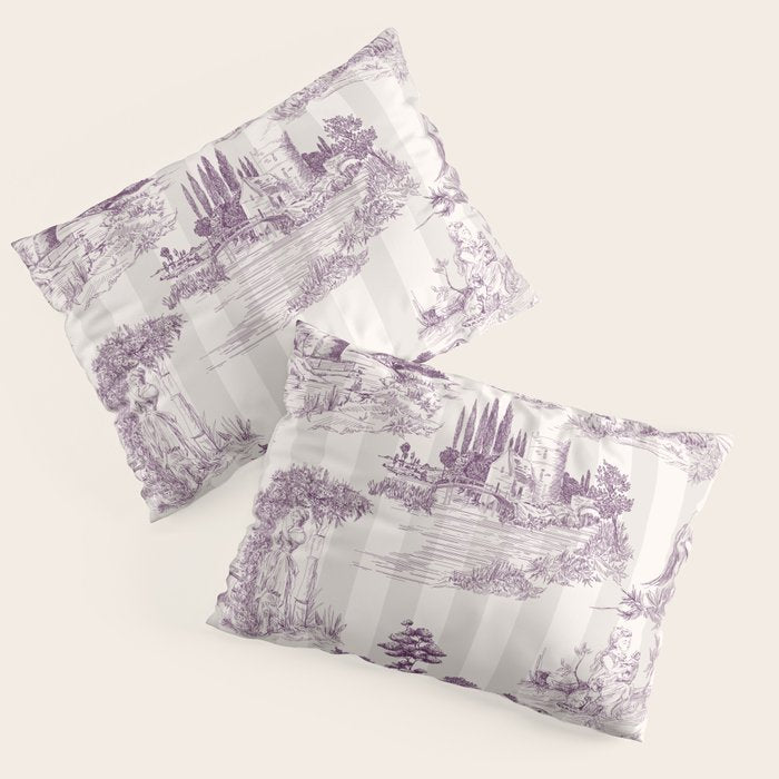 Toile de Jouy Vintage French Plum Striped Pastoral Pattern Pillow Sham Gallery Image 3