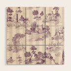 Toile de Jouy Vintage French Plum Striped Pastoral Pattern Wood Wall Art Gallery Image 1