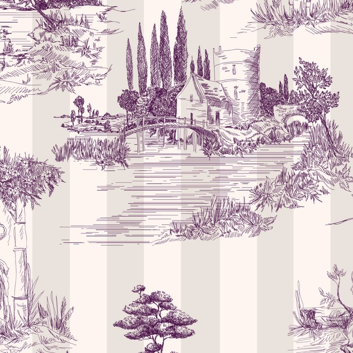 Toile de Jouy Vintage French Plum Striped Pastoral Pattern Coffee Mug Gallery Image 2