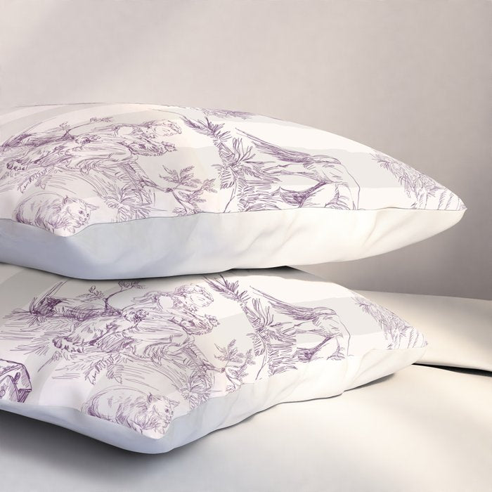 Toile de Jouy Vintage French Plum Striped Pastoral Pattern Pillow Sham Gallery Image 3