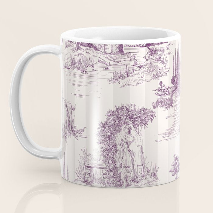 Toile de Jouy Vintage French Plum Striped Pastoral Pattern Coffee Mug Gallery Image 3