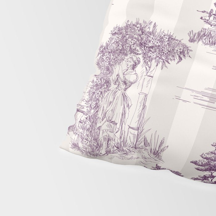 Toile de Jouy Vintage French Plum Striped Pastoral Pattern Pillow Sham Gallery Image 4