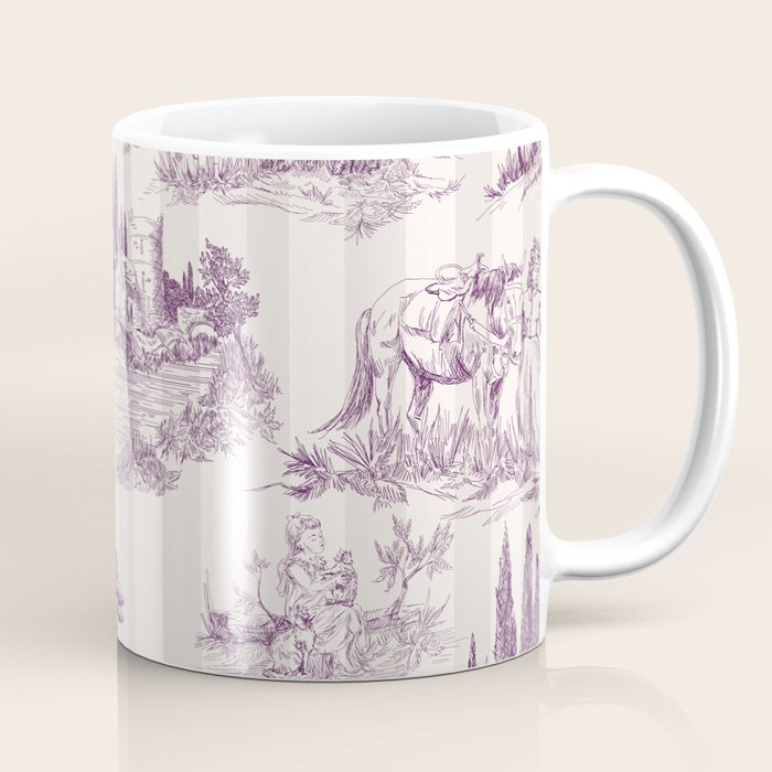 Toile de Jouy Vintage French Plum Striped Pastoral Pattern Coffee Mug Gallery Image 1