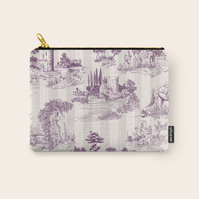 Toile de Jouy Vintage French Plum Striped Pastoral Pattern Carry All Pouch Gallery Image 1