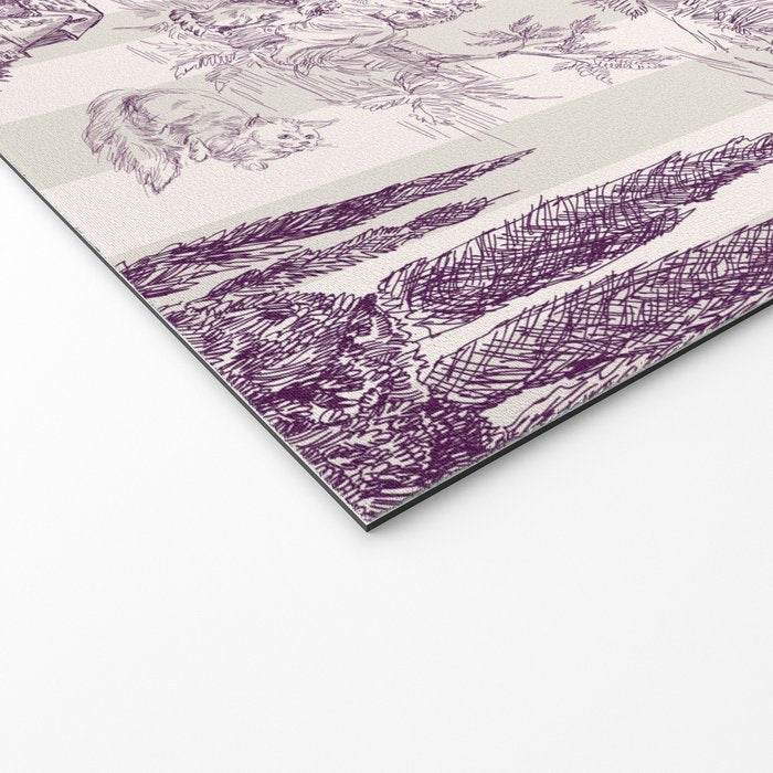 Toile de Jouy Vintage French Plum Striped Pastoral Pattern Welcome Mat Gallery Image 2