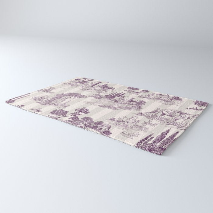 Toile de Jouy Vintage French Plum Striped Pastoral Pattern Rug Gallery Image 3