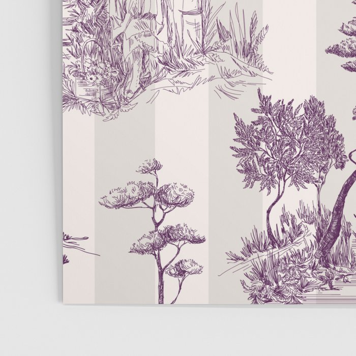 Toile de Jouy Vintage French Plum Striped Pastoral Pattern Poster Gallery Image 3